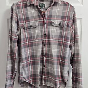 J. Crew 100% Cotton Flannel Button Down Shirt Size M Medium Gray Red White Mens